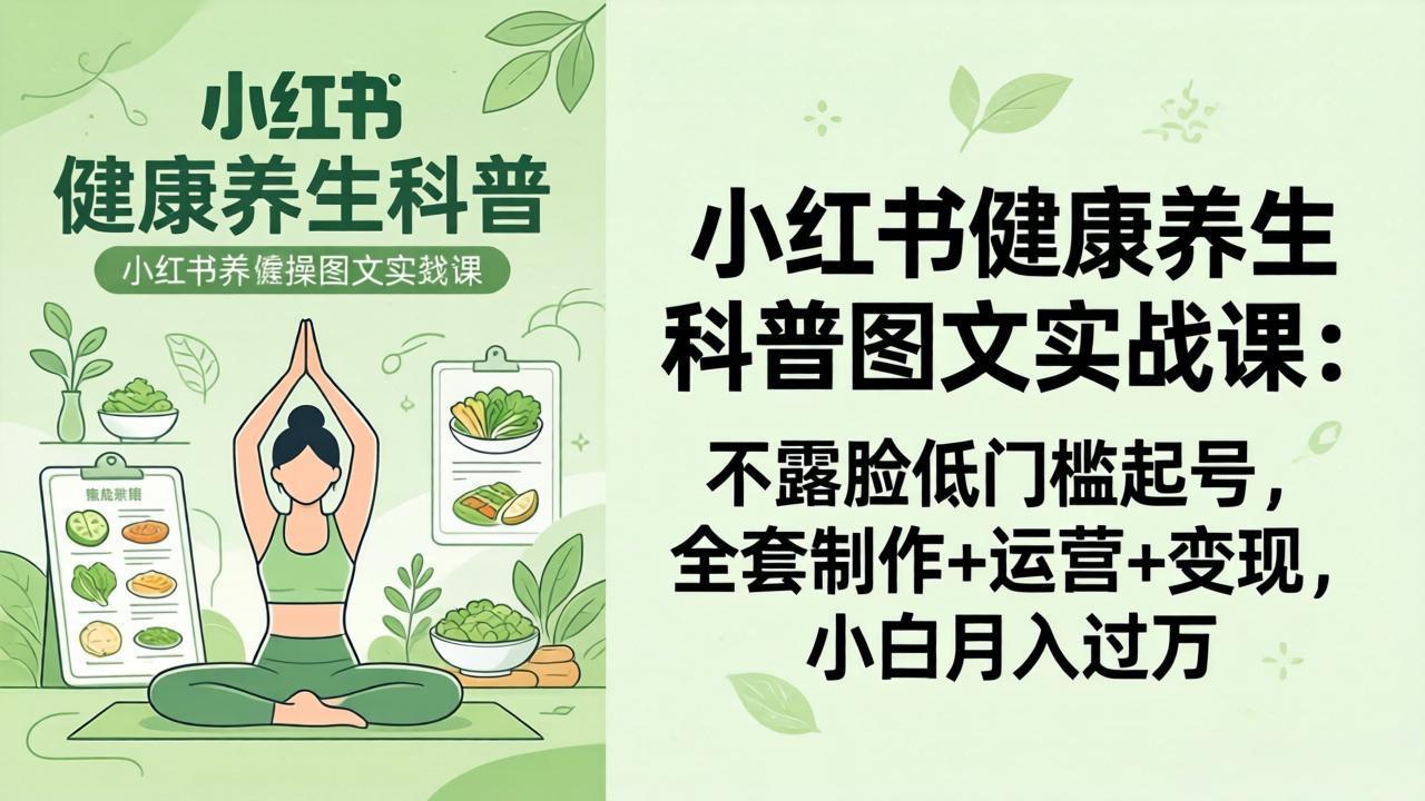 2026小红书健康养生科普图文实战课:不露脸低门槛起号,全套制作+运营+变现,小白月入过万-仙女副业网