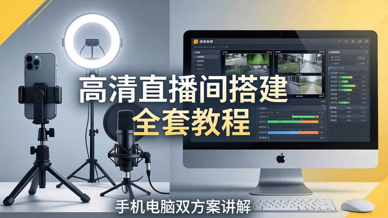 高清直播间搭建全套教程,手机电脑双方案讲解,设备选型调试多机位实操教学-仙女副业网