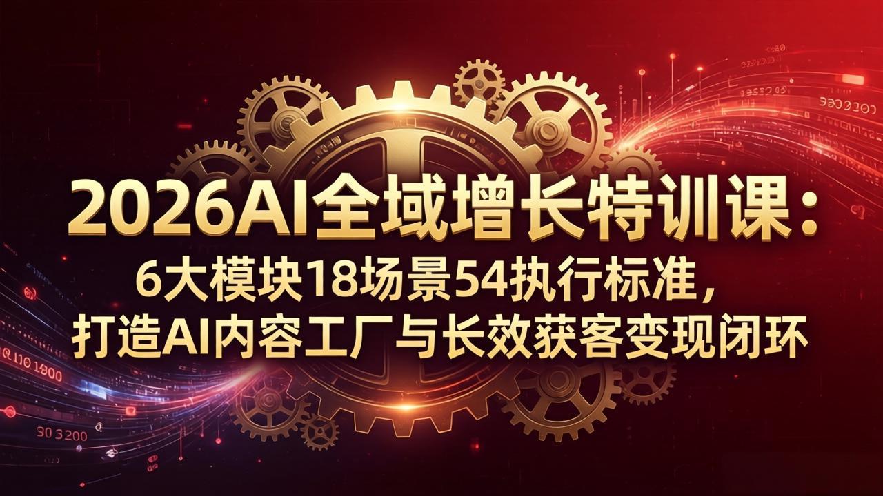 2026AI全域增长特训课:6大模块18场景54执行标准,打造AI内容工厂与长效获客变现闭环-仙女副业网